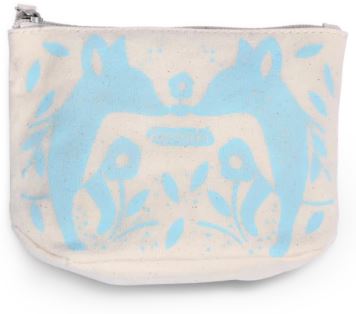 Empty blue make-up pouch